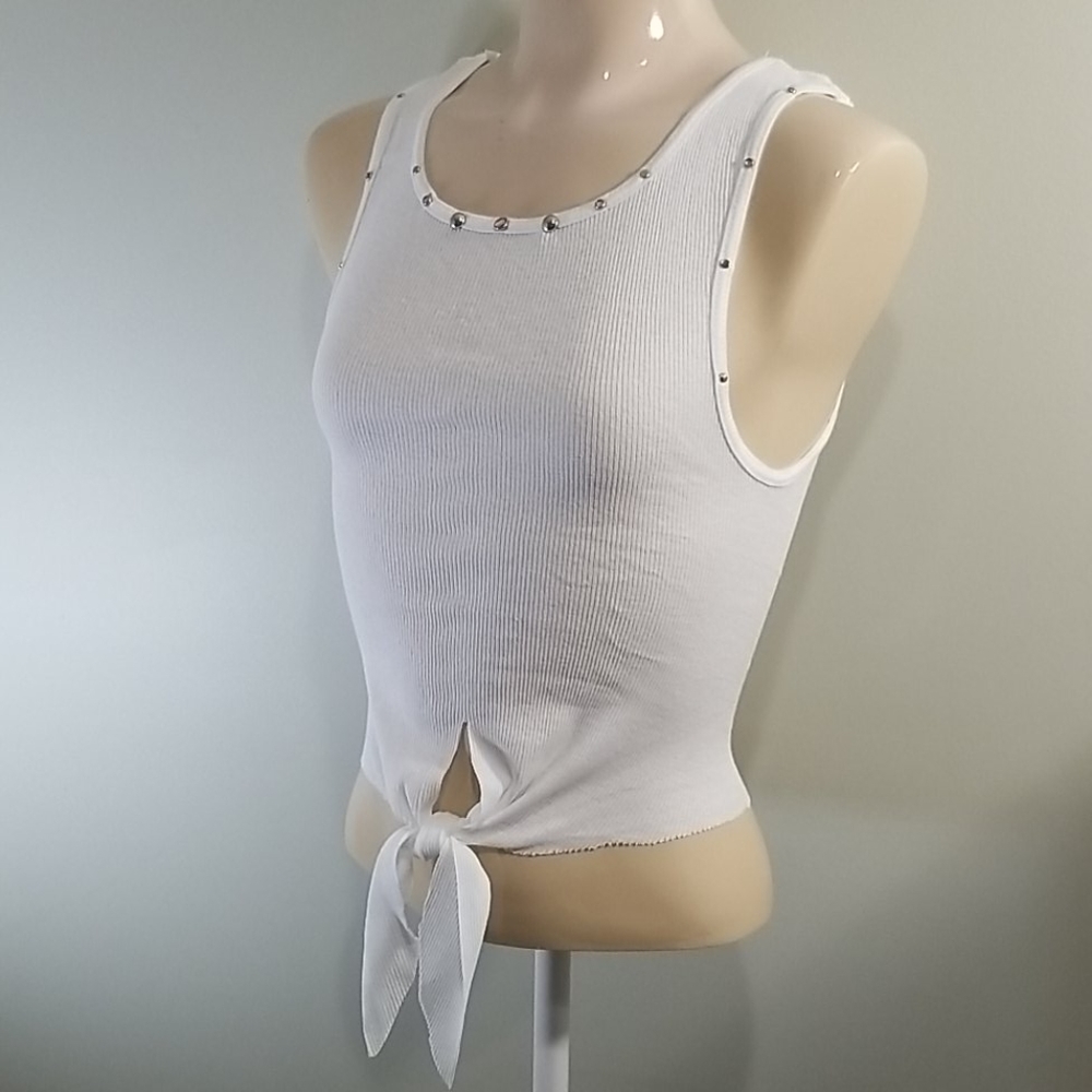 Studded customized tank top front tie crop top